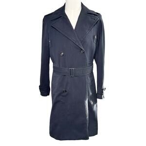 AllSaints Men’s Navy Trench Coat Miro Mac Double-Breasted Belted 34 XSw